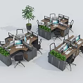 Modern Office Workspace With Multiple Desks Computers Chairs And Green Plant Dividers