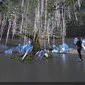 Interactive Art Installation With Large Tree Hanging Lights And Illuminated Crystal Structures 3d model