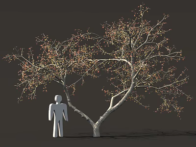 Heart Shaped Tree With Human Figure Silhouette And Small Red Orange Leaves In Dark Background 3d model