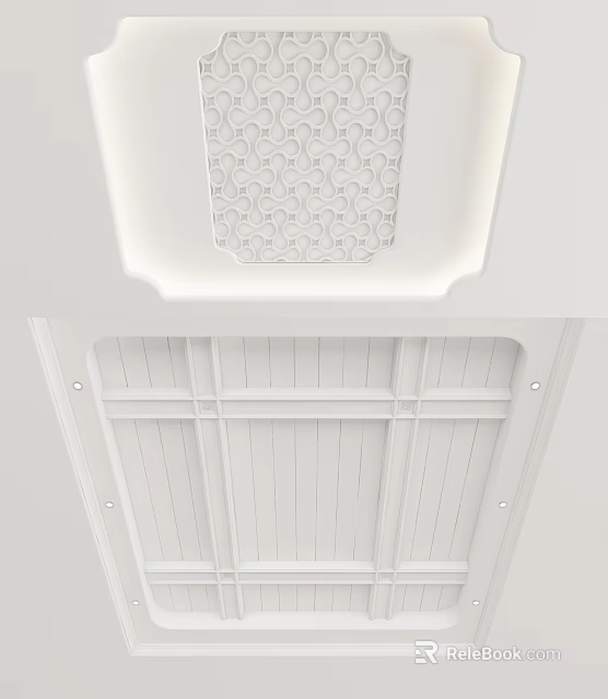 Modern White Ceiling Design With Geometric Pattern And Recessed Lighting Details 3d model