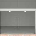Modern Glass Double Doors With Metal Frame In Stone Wall Building Entrance