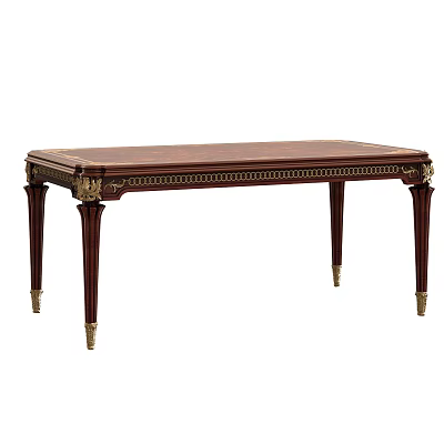 Classic Wooden Dining Table With Gold Metal Leg Accents And Carved Details 3d model