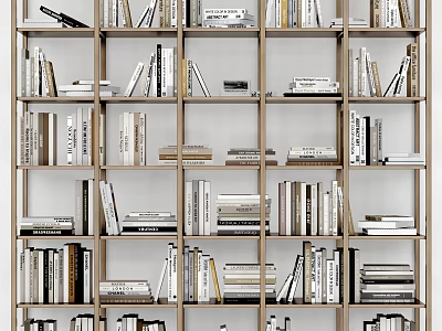 Wooden Open Bookshelf With Multiple Shelves Holding Stacked Organized Books 3d model