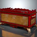 Ornate Red And Gold Decorative Chest With Carved Details And Ornate Feet