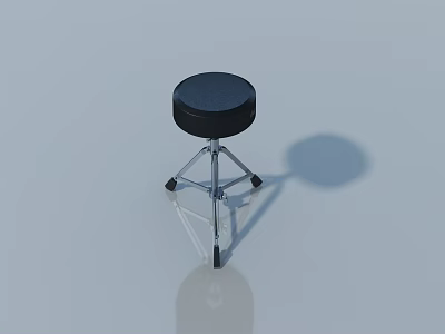 Black Round Seat Stool With Silver Metal Legs And Shadow On Light Blue Background 3d model