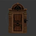 Antique Wooden Cabinet With Intricate Carvings Gold Accents And Metal Lock