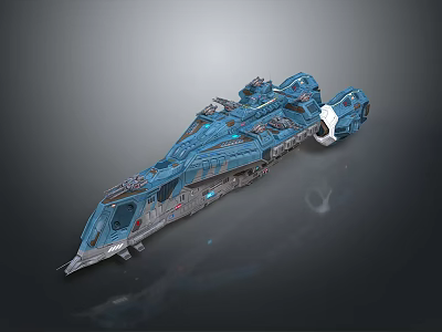 Blue Sci Fi Spaceship 3D Render With Detailed Structure And Futuristic Design 3d model