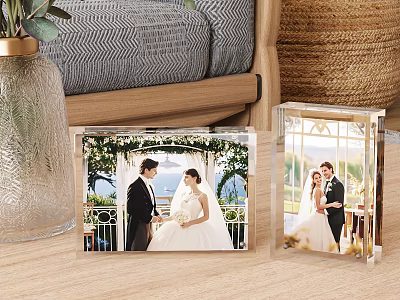Elegant Decorative Ornament Set With Crystal Photo Frames Featuring Wedding Couple 3d model