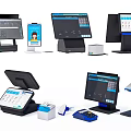 Modern Business Equipment Including POS Terminals Touchscreen Displays And Barcode Scanners