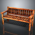 Rustic Solid Wood Bench With Slatted Seat Backrest And Armrests Design