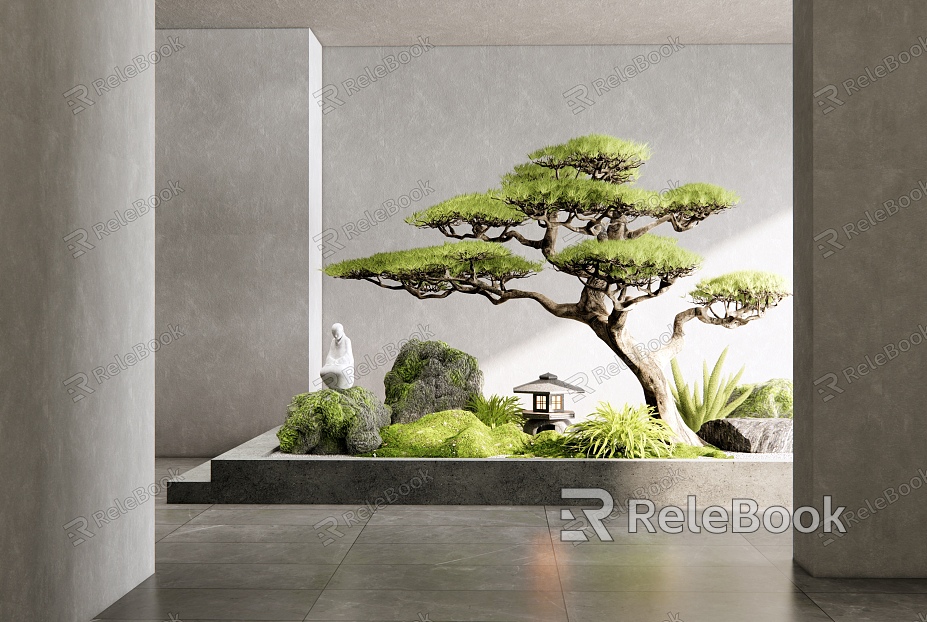 New Chinese Style Indoor Landscape Landscape Courtyard Sketch Moss Stone Welcome Pine Plant Landscape Flowers and Plants Combination model