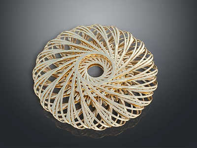 Golden Spiral Woven Furniture Decorative Piece With Intricate Round Weave Pattern 3d model
