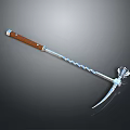 Ancient Weapon With Wooden Handle And Silver Spiral Metal Pickaxe Head