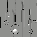 Modern Pendant Lights Various Circular Elongated Shapes with Illuminated Bulbs Light Colored Wall Striped Decoration