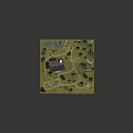 Adorable Cartoon Scene With Small House Tall Trees Winding Pathway And Lush Lawn