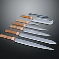 Sharp Weapons Knives With Wooden Handles And Metal Blades Different Sizes Arranged Neatly