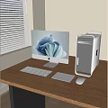 Modern Desktop Computer Setup With Monitor PC Case Keyboard Mouse And Wooden Desk