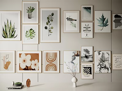 Wall Decor With Various Botanical Prints Geometric Art And Decorative Items 3d model