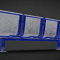 Outdoor Public Bench With White Perforated Metal Seats And Blue Armrests
