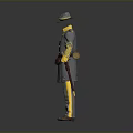 Gray Military Uniform With Yellow Decorative Accents Hat Belt And Long Staff