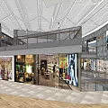 Modern Shopping Mall Lobby Interior With Ceiling Design Tiled Floor And Store Entrance