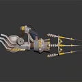 Futuristic Mechanical Weapon With Multiple Spikes And Yellow Silver Metallic Structure 3d model