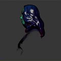 Green Skinned Fantasy Character with Long Dark Hair Facial Markings and Dark Outfit