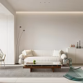 Modern Living and Dining Room Interior With White Sofa Wooden Coffee Table And Glass Chair