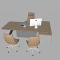 Modern Wooden Office Desk With Computer Monitor Laptop And Three Chairs