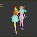 Two Anime Style Game Movie Characters With Long Red Hair And Pink Outfits