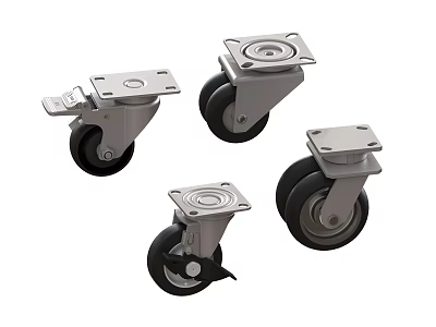 Durable Metal Casters With Swivel Wheels Brake And Mounting Plate Design 3d model