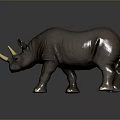 Detailed Brown Rhino Figurine With Yellow Horns And Hooves On Dark Background