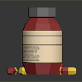Red and White Food Condiment Bottle with Yellow and Red Ingredients on Black Table