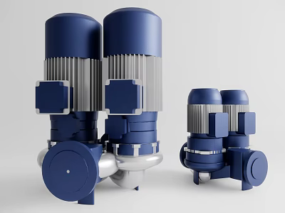 Industrial Equipment Blue Silver Cylindrical Pumps With Connected Components And Various Sizes 3d model
