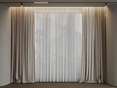 Layered Curtains With Sheer White And Beige Panels In Modern Elegant Interior 3d model