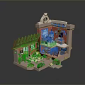 Miniature House Landscape with Red Walls Brown Roof Staircase and Detailed Interior