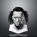 3D Character Head Model Featuring Dreadlock Hairstyle Bearded Male Face White Neck Gray Background