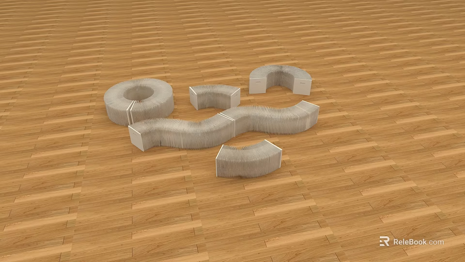 Irregular Shaped Sofas with Modern Unique Curved Design on Wooden Floor Interior 3d model