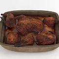 Roasted Chicken Pieces In Wooden Tray With Crispy Skin And Savory Sauce