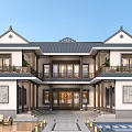 Traditional Chinese Single Family Villa With Curved Roof Stone Carving Murals And Pool