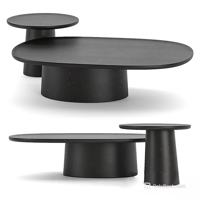 Minimalist Modern Black Coffee Table With Oval Top And Cylindrical Base 3d model 