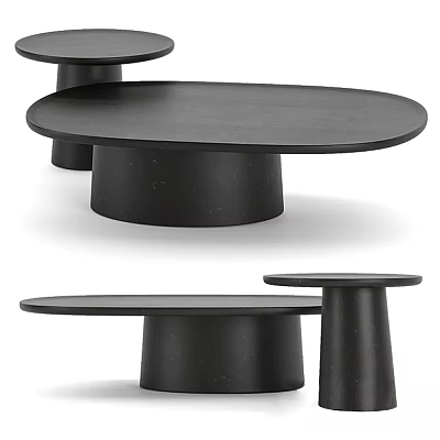 Minimalist Modern Black Coffee Table With Oval Top And Cylindrical Base 3d model