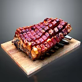 Delicious Grilled Ribs Glazed with Barbecue Sauce on Wooden Cutting Board