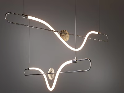 Modern Hanging Chandelier With Curved Illuminated Strips Metal Frame And Circular Decorative Plates 3d model