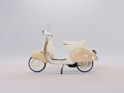 Classic Cream Colored Scooter With Retro Design White Wheels And Comfortable Seat 3d model