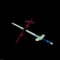 Futuristic Glowing Blue And Red Crossed Swords With Geometric Hilt Design