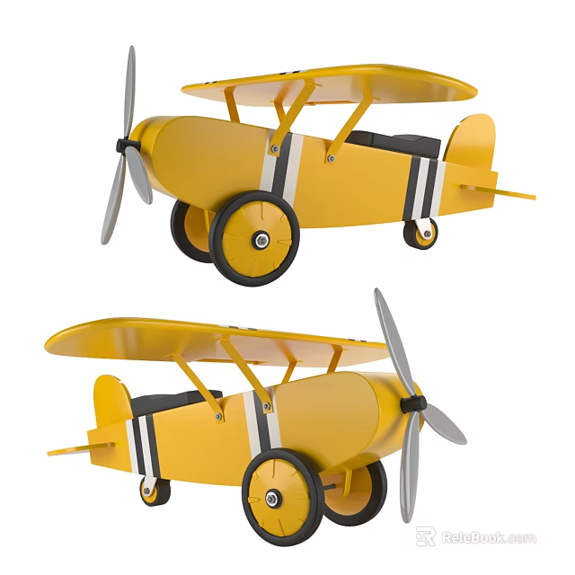Classic Yellow Electric Toy Biplane With Propeller And Wheels For Kids Play 3d model 