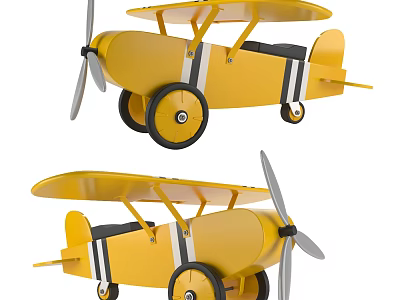 Classic Yellow Electric Toy Biplane With Propeller And Wheels For Kids Play 3d model
