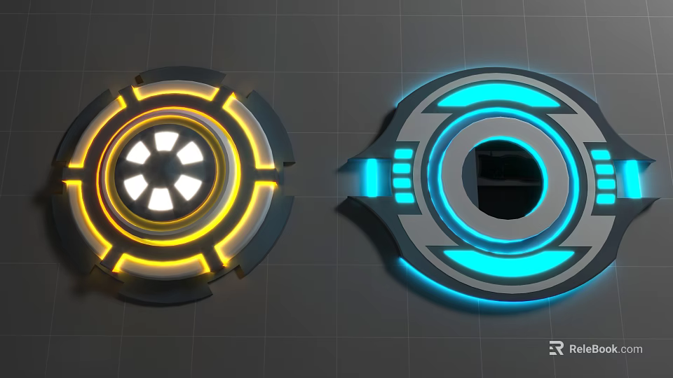 Contemporary Circular Wall Decor With Glowing Yellow And Blue Ring Lighting 3d model