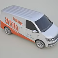 Modern White Commercial Cargo Van With Red Text Logo On Side Body 3d model